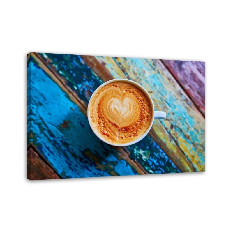 Canvas prints for kitchen - Coffee on coloured wood | FEEBY