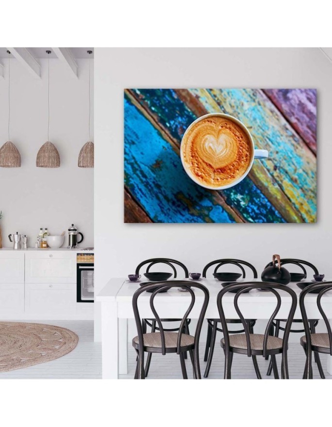 Canvas prints for kitchen - Coffee on coloured wood | FEEBY
