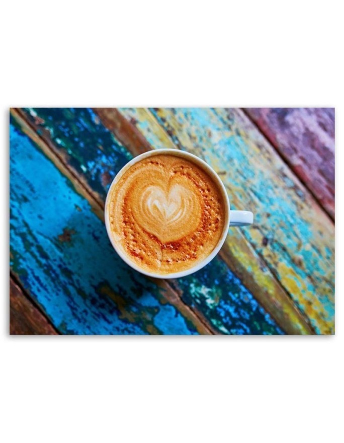 Canvas prints for kitchen - Coffee on coloured wood | FEEBY