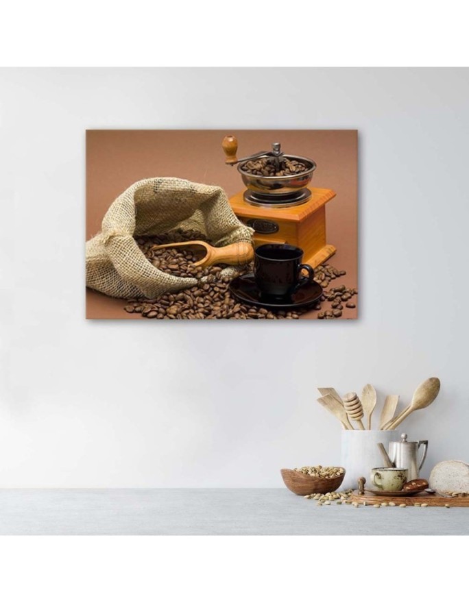 Decorative Canvas painting for the kitchen - Grinder and coffee beans | FEEBY