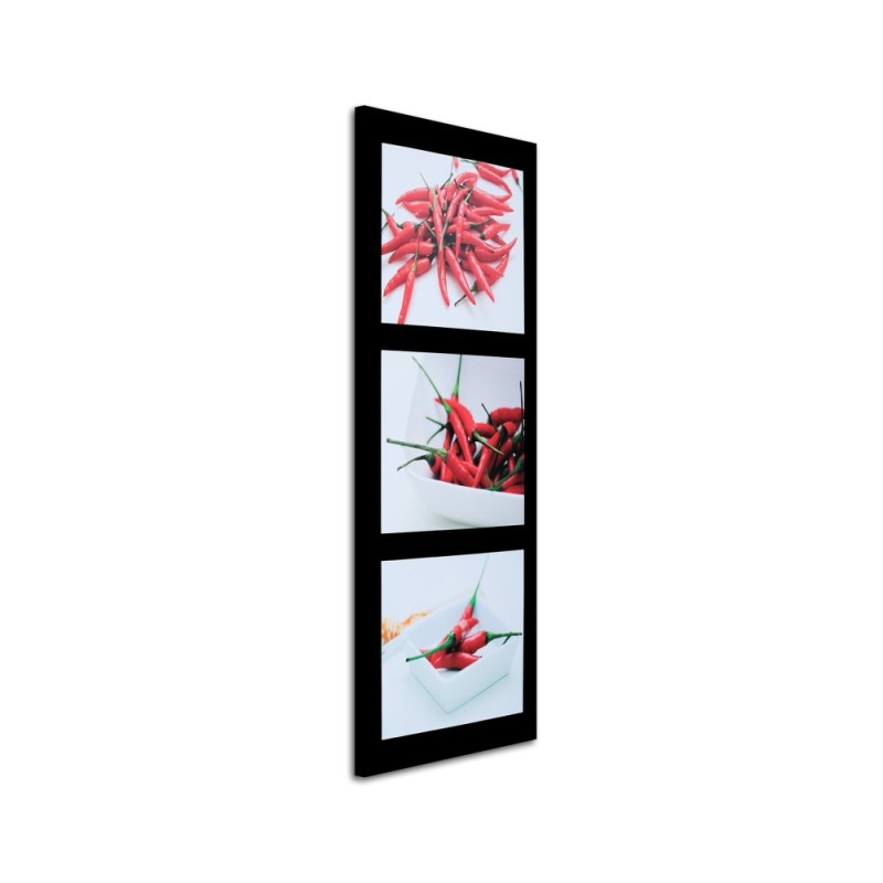 Canvas prints for dining room - Red chili peppers on black background | FEEBY
