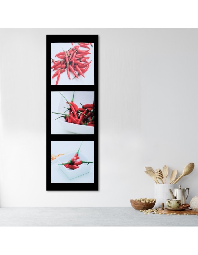Canvas prints for dining room - Red chili peppers on black background | FEEBY
