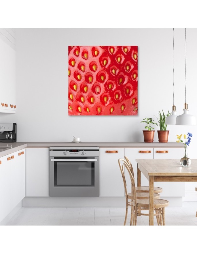 Strawberry macro - Modern Canvas painting for the kitchen | FEEBY