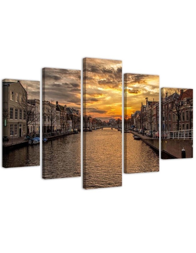 5 piece Canvas print for living room - City by the river | FEEBY