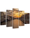 5 piece Canvas print for living room - City by the river | FEEBY