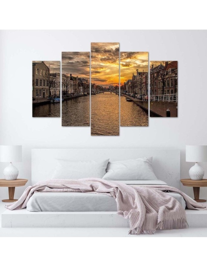 5 piece Canvas print for living room - City by the river | FEEBY