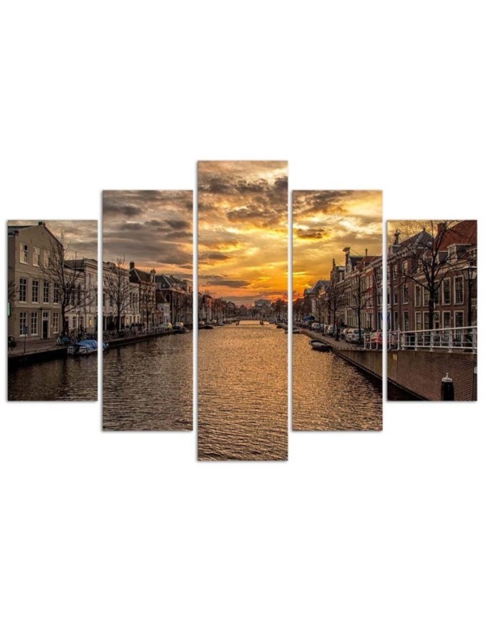5 piece Canvas print for living room - City by the river | FEEBY