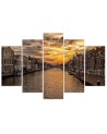 5 piece Canvas print for living room - City by the river | FEEBY