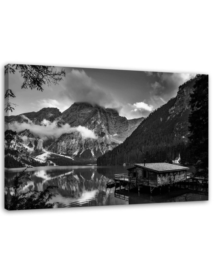 Bedroom painting - Mountain lake house black and white | FEEBY