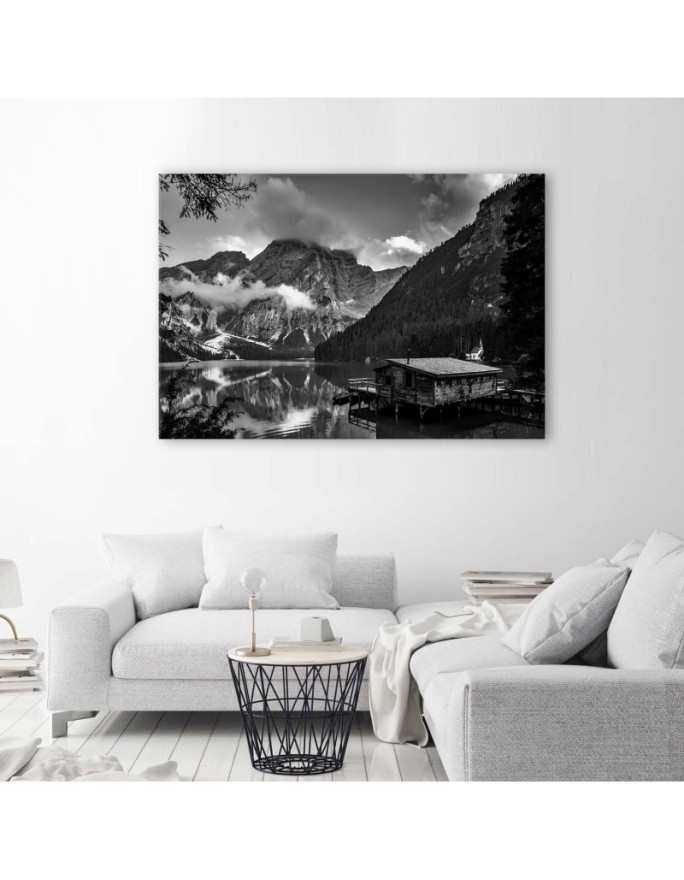 Bedroom painting - Mountain lake house black and white | FEEBY