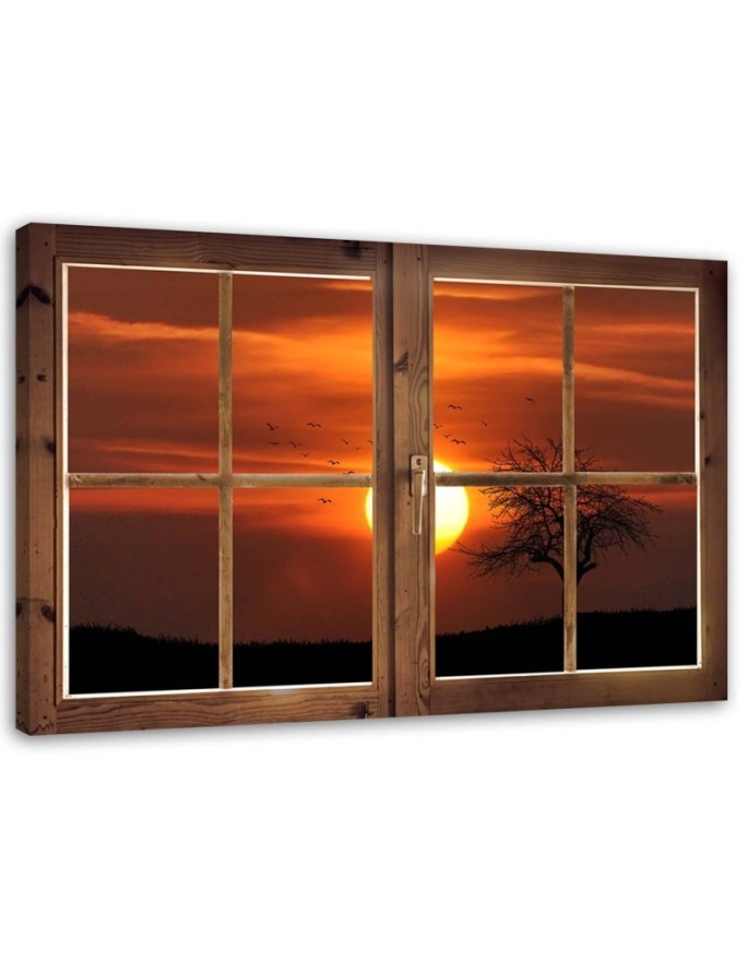 Window view of sunset - Modern Canvas painting for bedroom | FEEBY