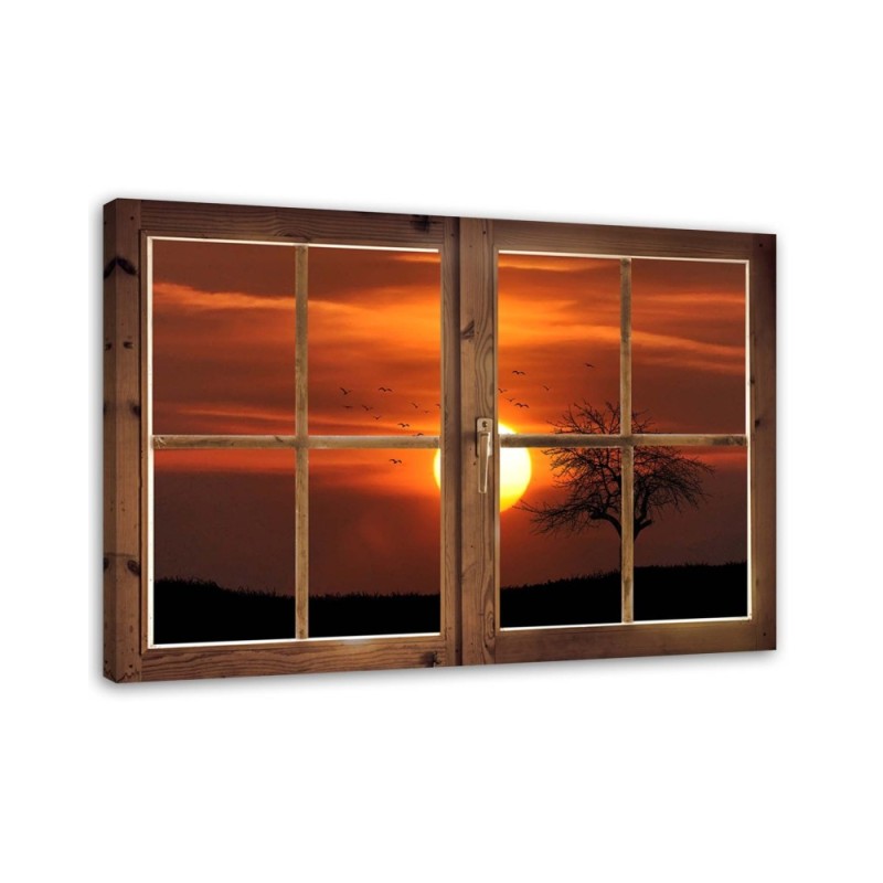 Window view of sunset - Modern Canvas painting for bedroom | FEEBY