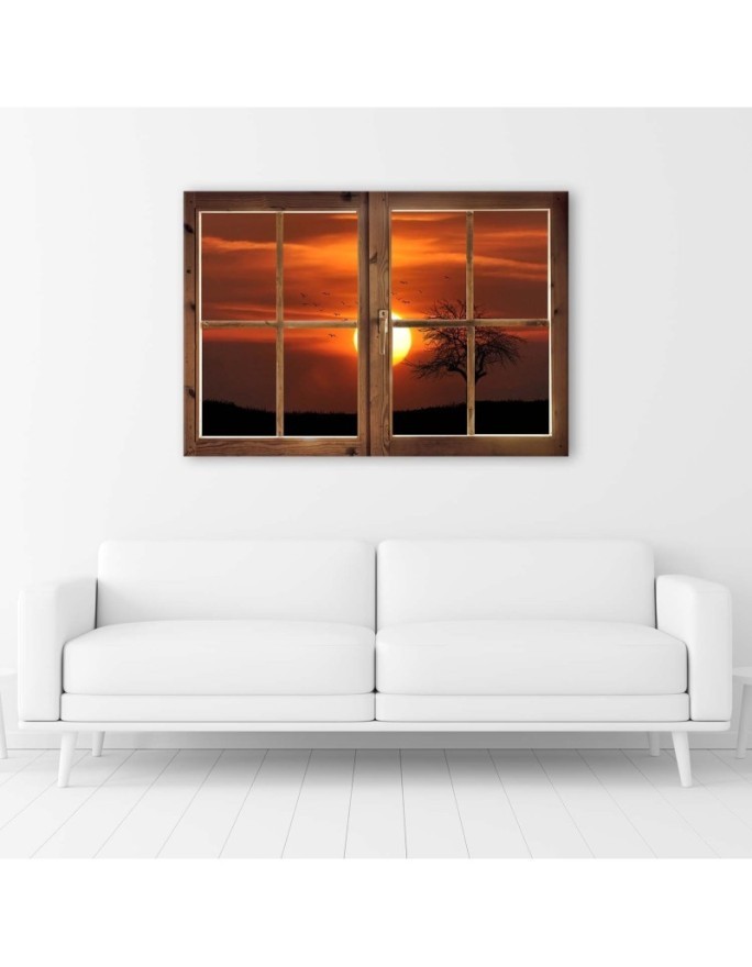 Window view of sunset - Modern Canvas painting for bedroom | FEEBY