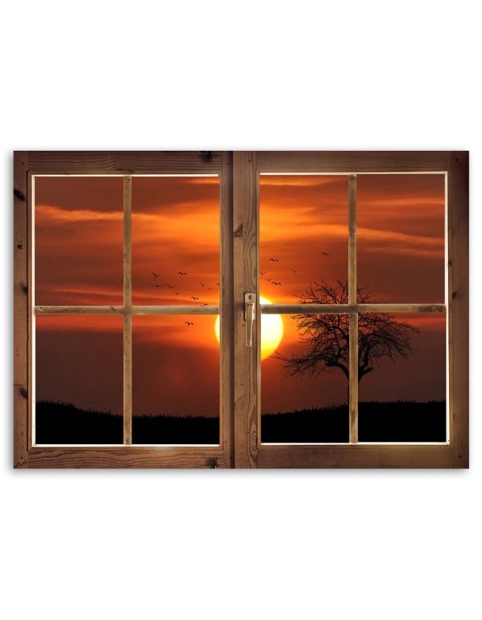 Window view of sunset - Modern Canvas painting for bedroom | FEEBY