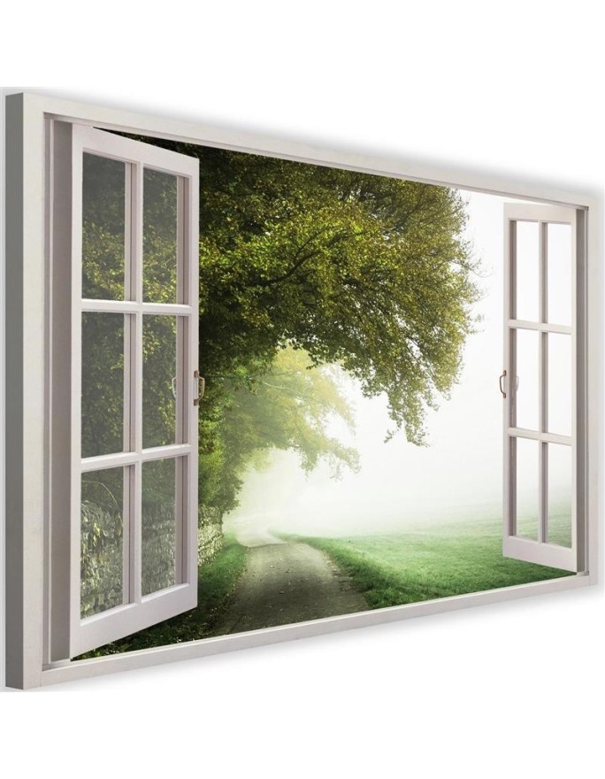 Window view of a tree in the mist - Canvas painting for living room | FEEBY
