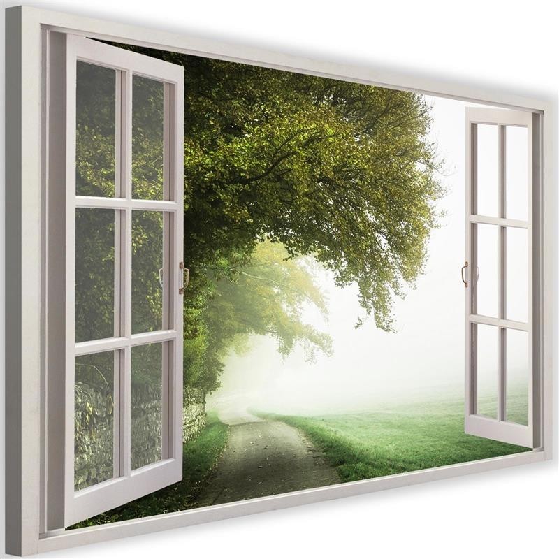 Window view of a tree in the mist - Canvas painting for living room | FEEBY