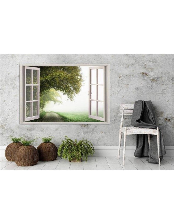 Window view of a tree in the mist - Canvas painting for living room | FEEBY