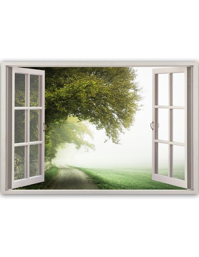 Window view of a tree in the mist - Canvas painting for living room | FEEBY