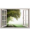Window view of a tree in the mist - Canvas painting for living room | FEEBY
