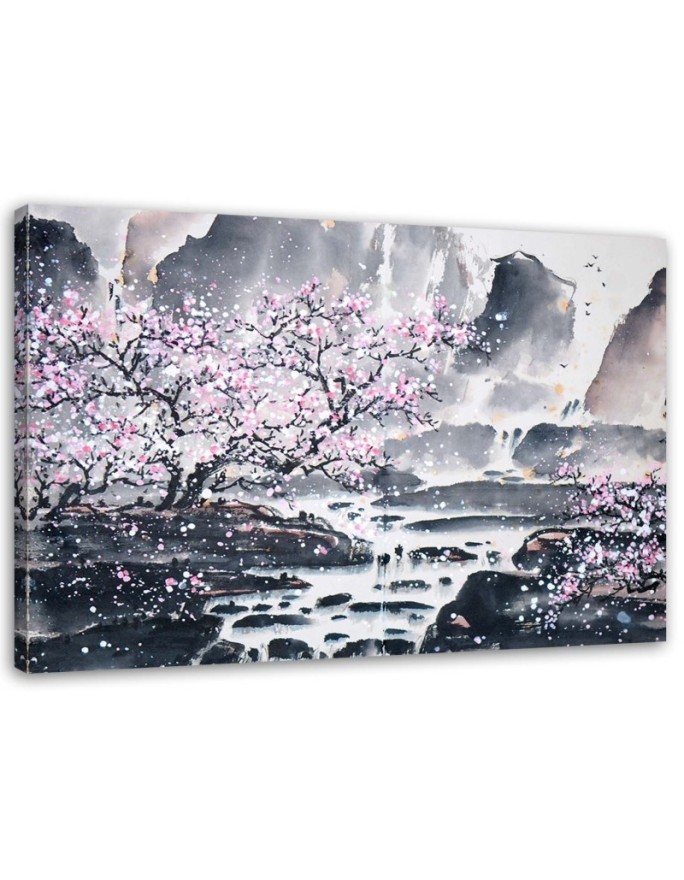 Japanese watercolour landscape - Modern Canvas painting for living room | FEEBY