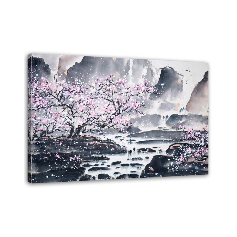 Japanese watercolour landscape - Modern Canvas painting for living room | FEEBY