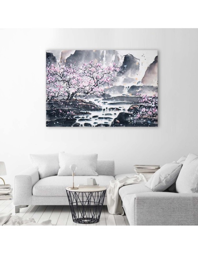 Japanese watercolour landscape - Modern Canvas painting for living room | FEEBY