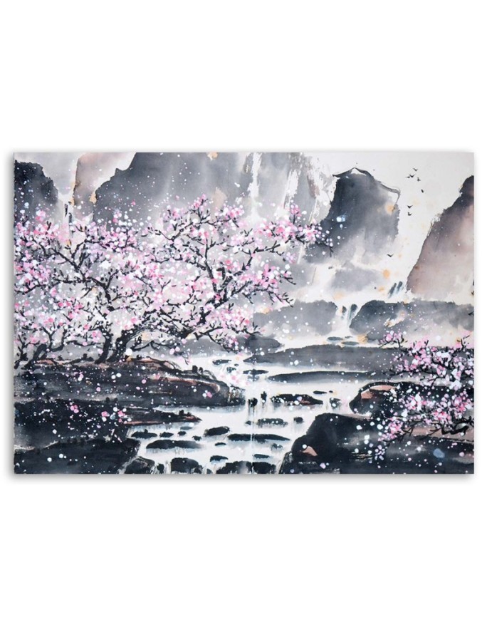 Japanese watercolour landscape - Modern Canvas painting for living room | FEEBY