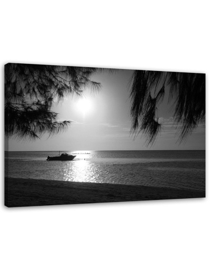 Modern painting for living room - Motorboat on the sea shore | FEEBY