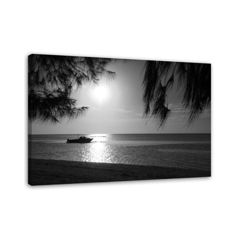 Modern painting for living room - Motorboat on the sea shore | FEEBY