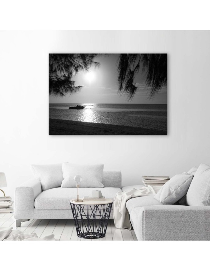 Modern painting for living room - Motorboat on the sea shore | FEEBY