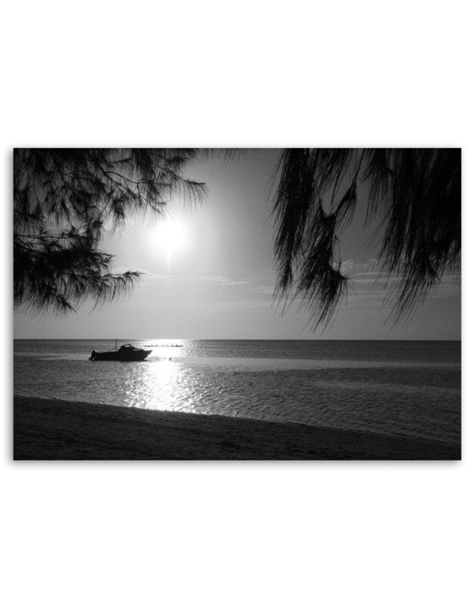 Modern painting for living room - Motorboat on the sea shore | FEEBY