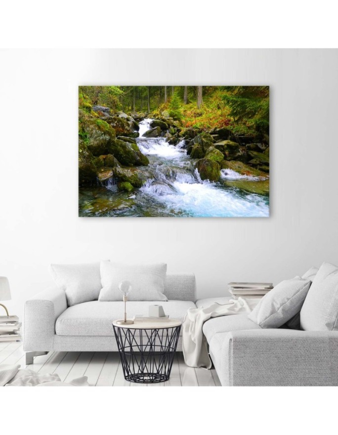 Canvas prints for living room - Mountain stream in green | FEEBY