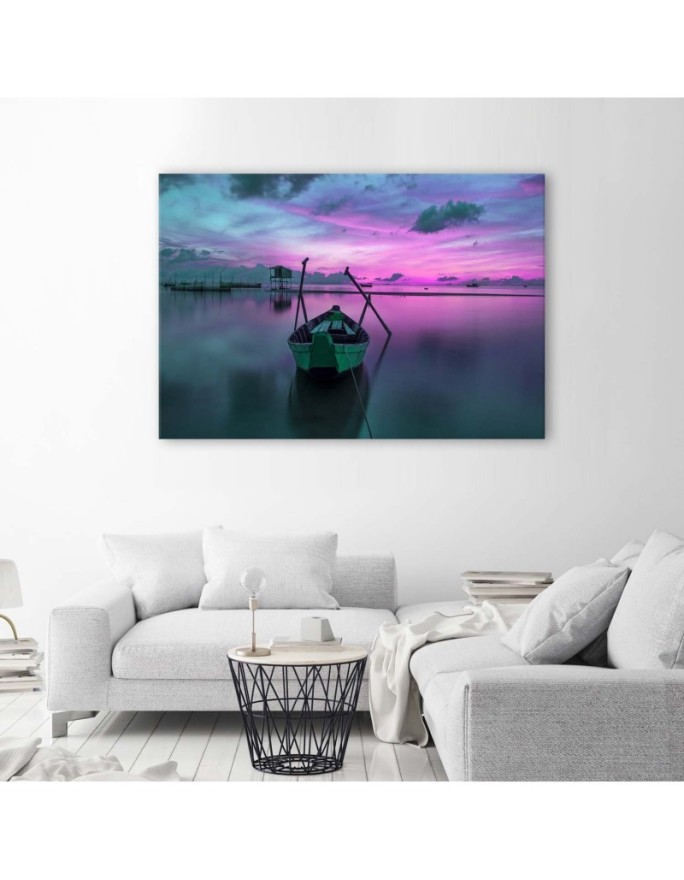 Boat on a calm lake - Pictures on Canvas  for the living room | FEEBY
