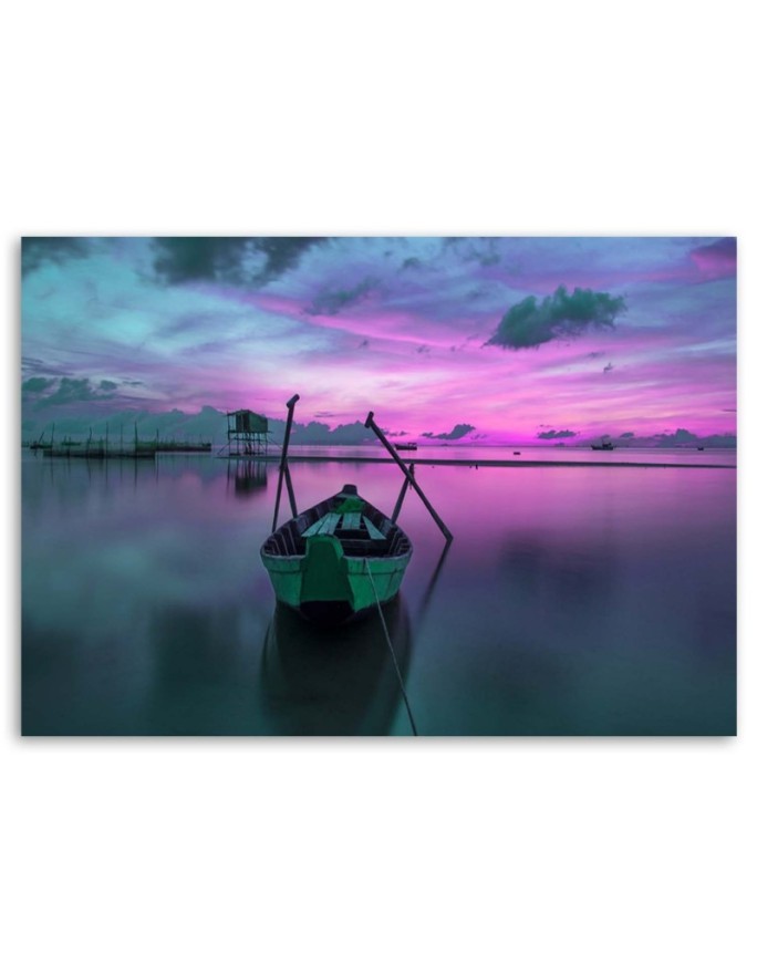 Boat on a calm lake - Pictures on Canvas  for the living room | FEEBY