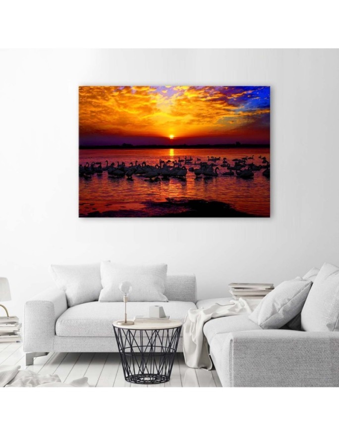 Swans on the lake shore - Canvas painting | FEEBY