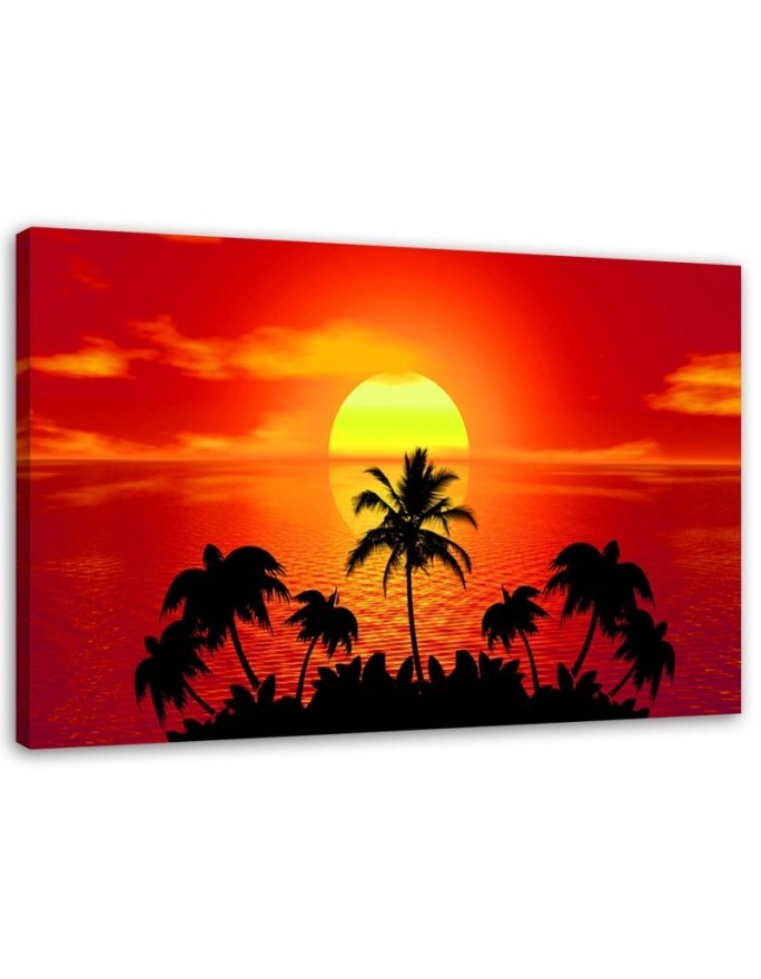 Sunset with palm trees - Modern bedroom Canvas painting | FEEBY