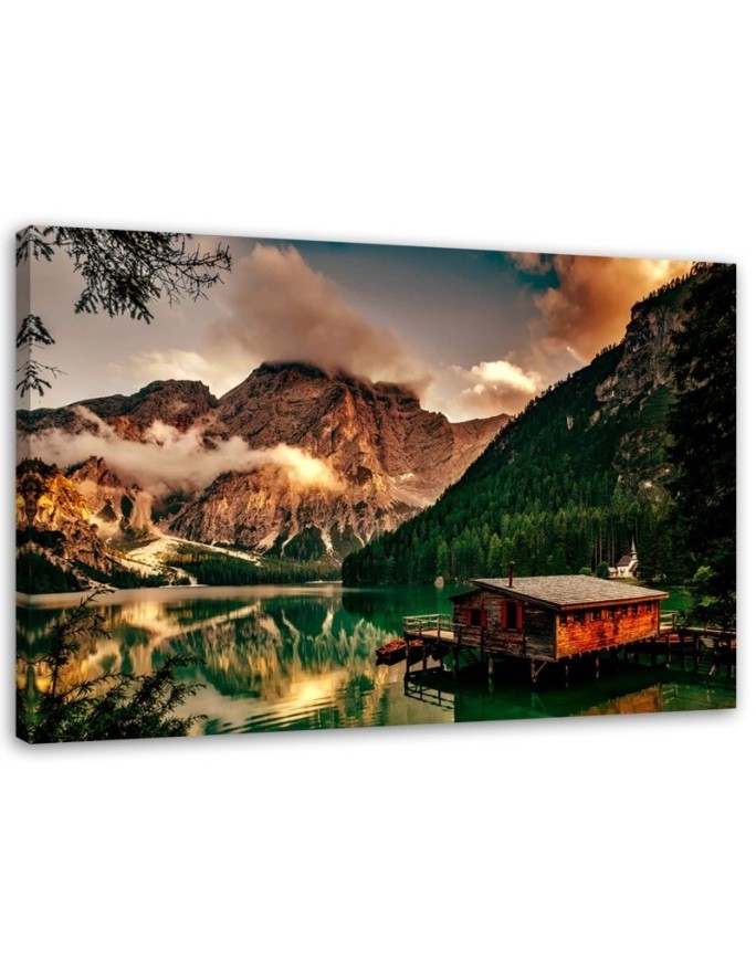 Mountain lake house - Modern Canvas  painting for living room | FEEBY
