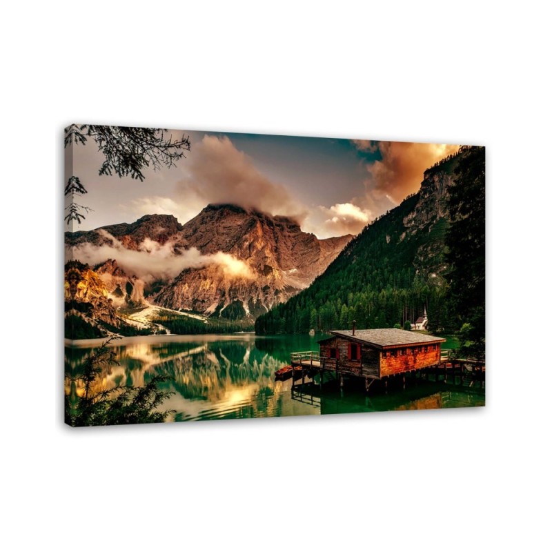 Mountain lake house - Modern Canvas  painting for living room | FEEBY
