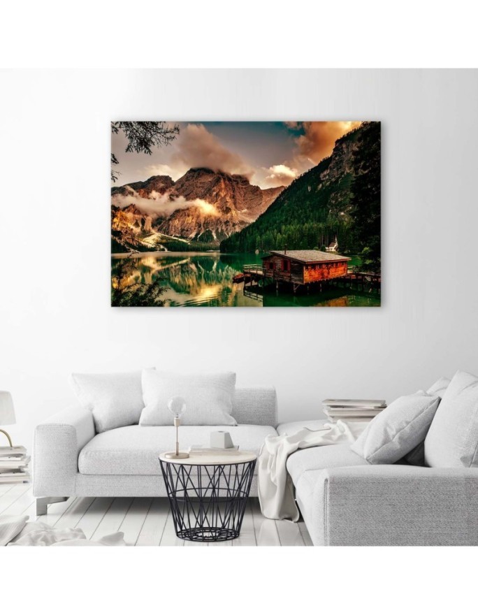 Mountain lake house - Modern Canvas  painting for living room | FEEBY