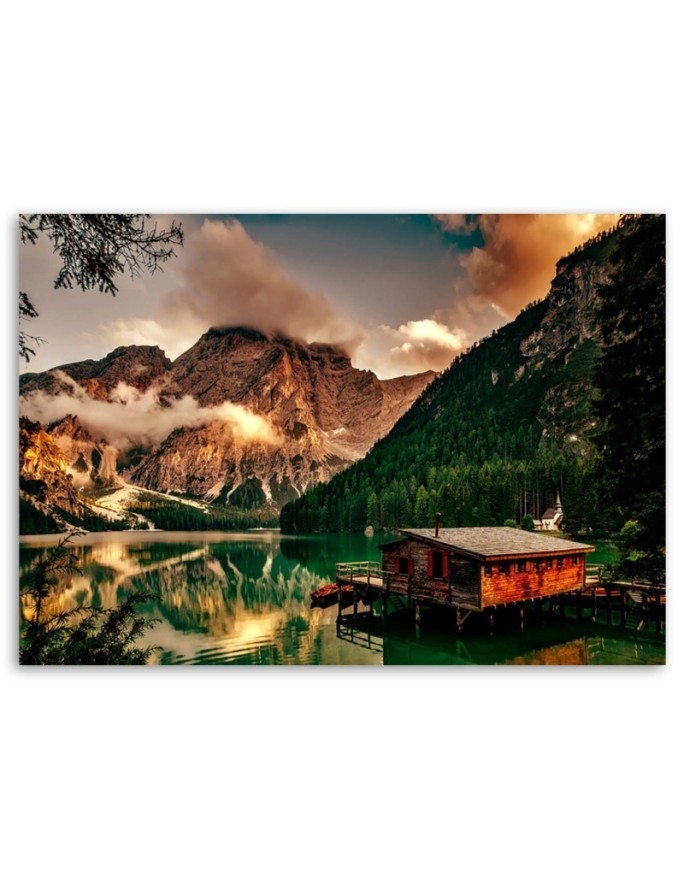 Mountain lake house - Modern Canvas  painting for living room | FEEBY