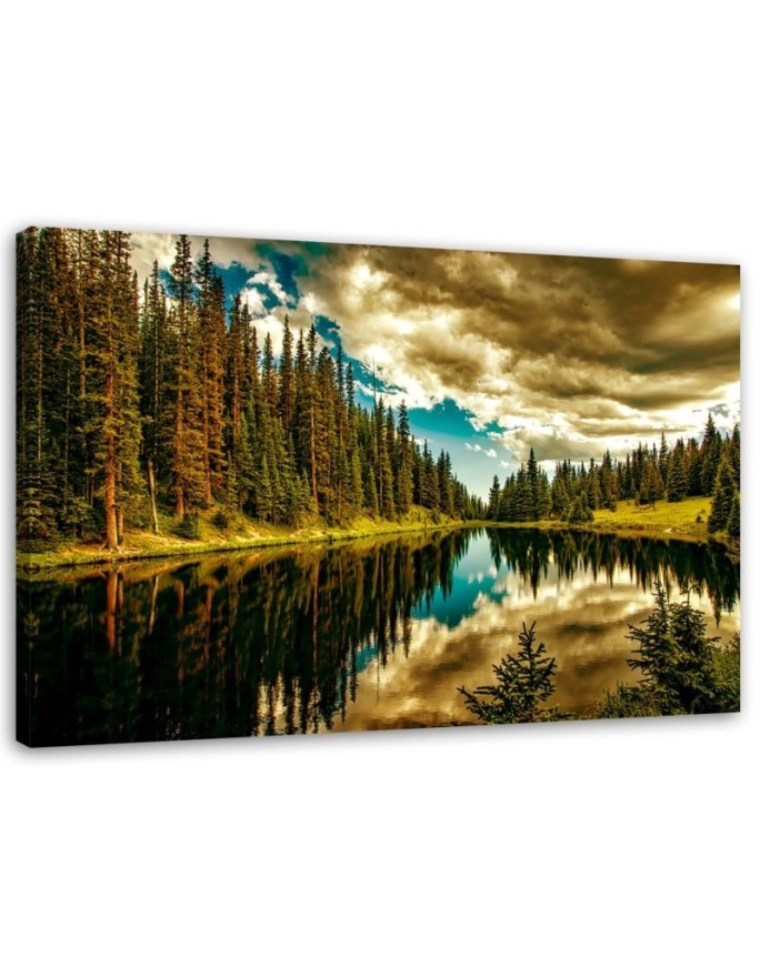 Forest by a mountain lake - Pictures on Canvas for the living room | FEEBY