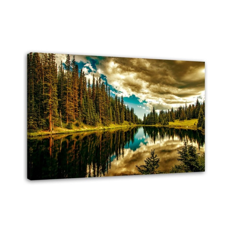 Forest by a mountain lake - Pictures on Canvas for the living room | FEEBY