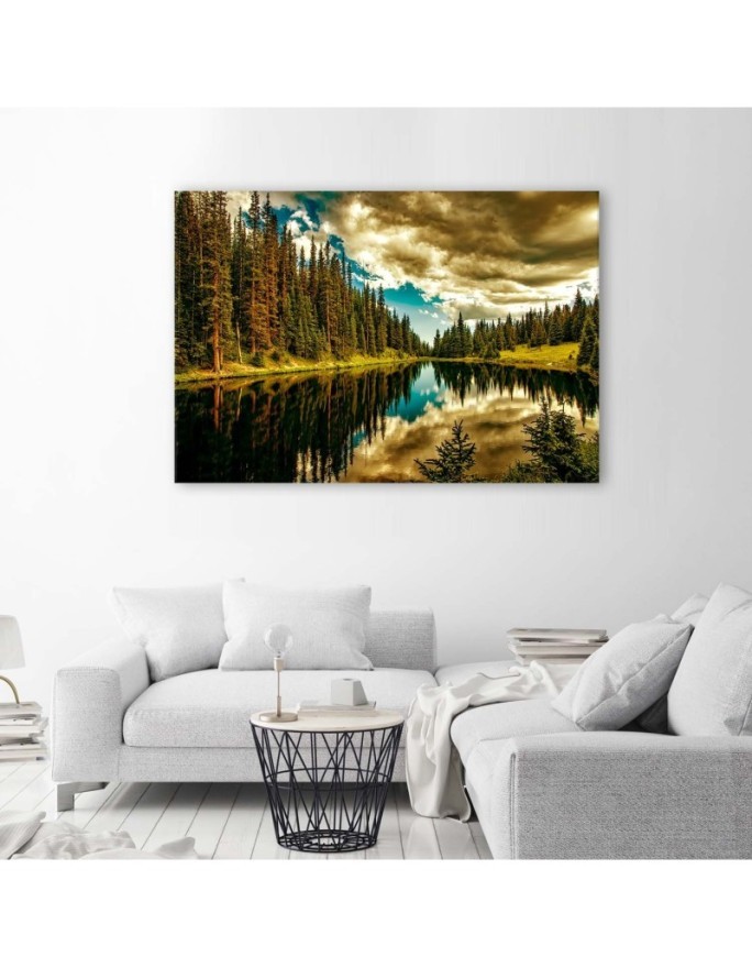 Forest by a mountain lake - Pictures on Canvas for the living room | FEEBY
