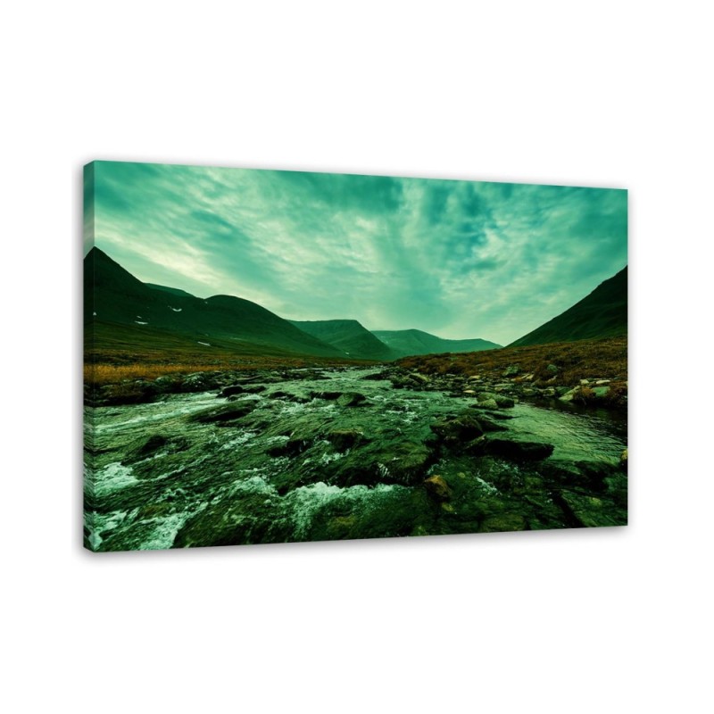 Canvas painting - Rushing river in green landscape | FEEBY