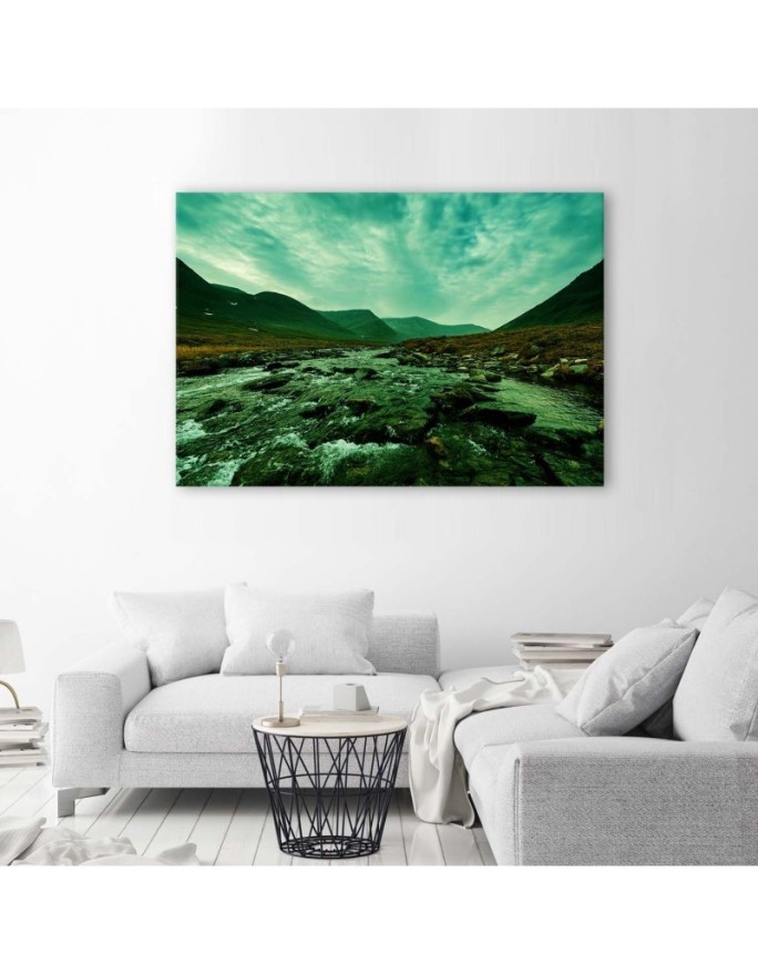 Canvas painting - Rushing river in green landscape | FEEBY