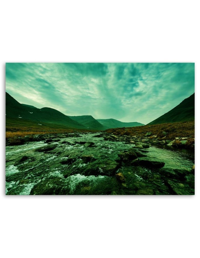 Canvas painting - Rushing river in green landscape | FEEBY