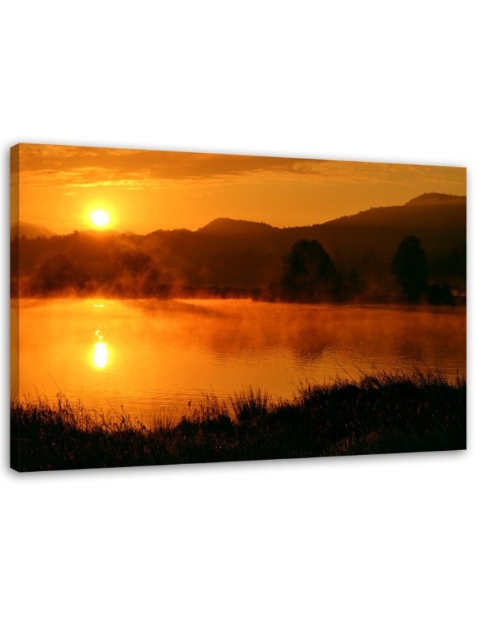 Canvas print - Sunset over mountains in the fog | FEEBY