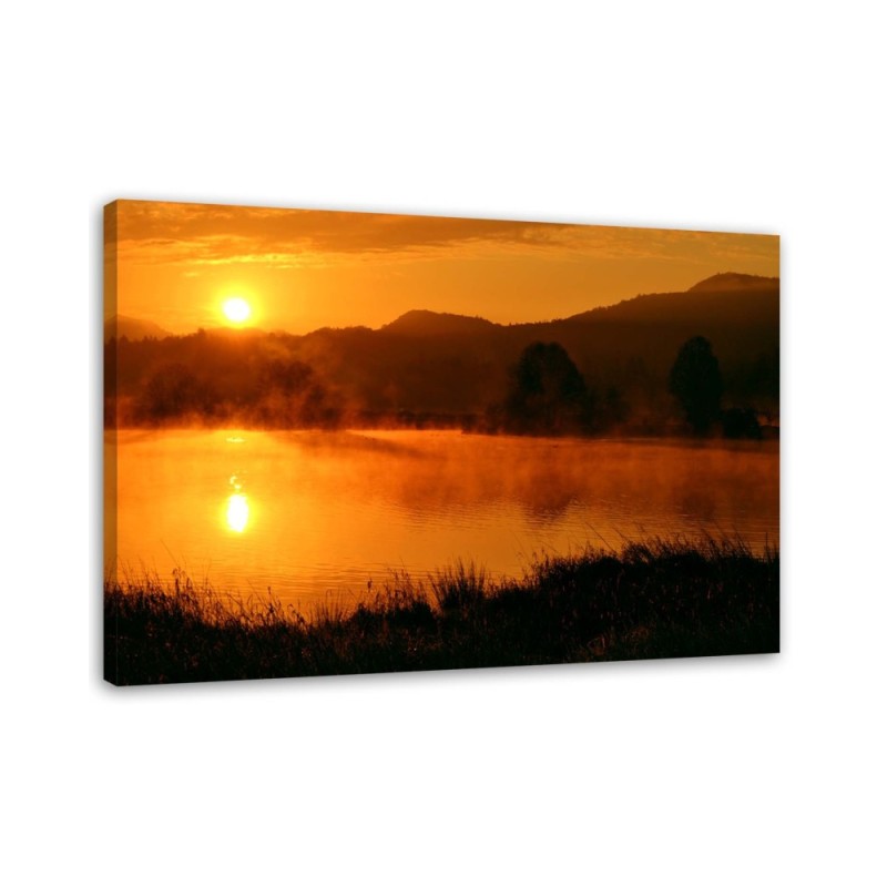 Canvas print - Sunset over mountains in the fog | FEEBY