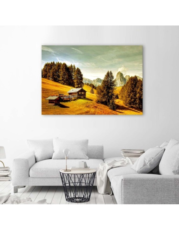 Canvas prints for the living room - Cottage in the mountains landscape | FEEBY
