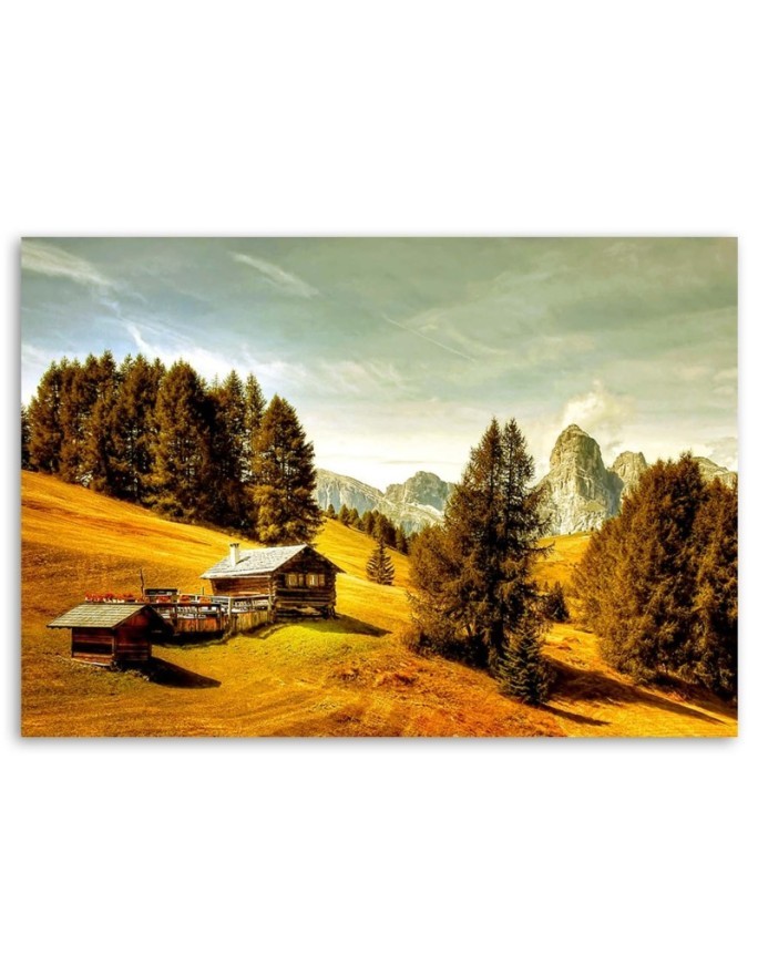 Canvas prints for the living room - Cottage in the mountains landscape | FEEBY